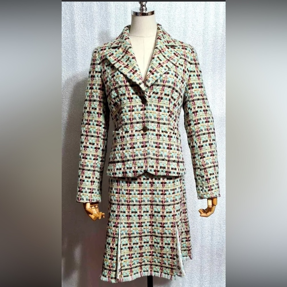 LAUREL Escada Vintage Amazing Jackets / Skirt Tweed Suit Multicolor Size 36(S/M)